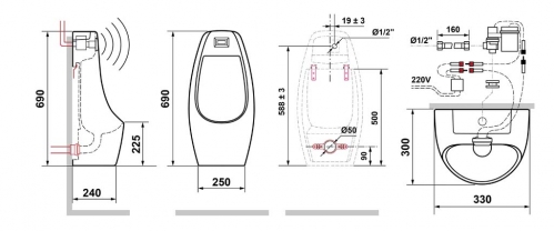 Писсуар автоматический (Сенсорный) подвесной Laguraty Sensor 511