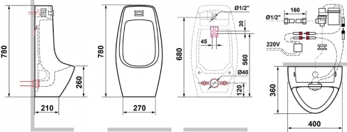 Писсуар настенный сенсорный (автоматический) Laguraty Sensor 512